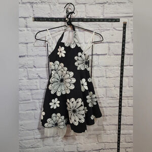 Rare Editions halter black and white floral dress with tulle hem Size 4T